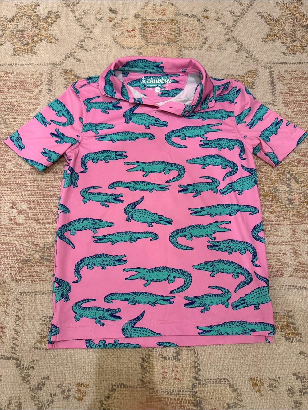 chubbies Pink Polo with Teal Alligator Print